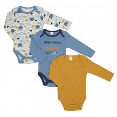 CC212-BS: Boys 3 Pack Long Sleeved Bodysuits (0-6 Months)